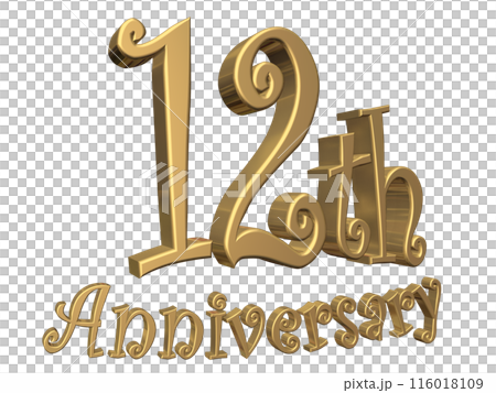 3DCG text "12th Anniversary" in gold 116018109