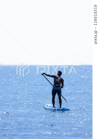 水上を力強く漕ぎ進むパドルボードたち 水上を力強く漕ぎ進むパドルボードたち 116018319