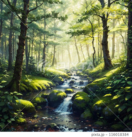 森の中の風景のイラスト素材 [116018384] - PIXTA