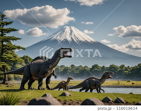 富士山と恐竜 116018614