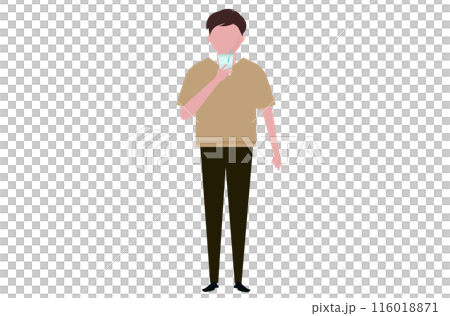 テイクアウトカップのドリンクを飲む男性。飲み物を持ちながら歩く。ベクターイラスト	 116018871