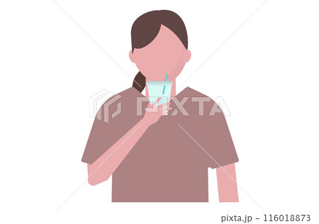 ストローでドリンクを飲む女性。ベクターイラスト	 116018873