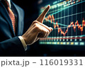 hand of businessman pointing at stock price graph 116019331