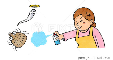 ダニに殺虫剤を使う主婦 116019396