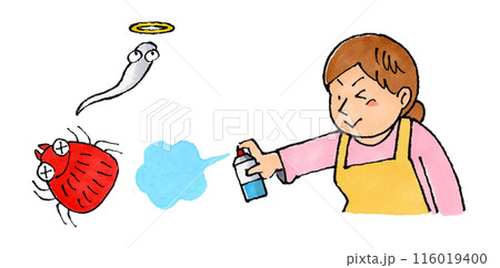 赤ダニに殺虫剤を使う主婦 赤ダニに殺虫剤を使う主婦 116019400