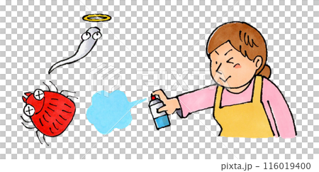 赤ダニに殺虫剤を使う主婦 赤ダニに殺虫剤を使う主婦 116019400