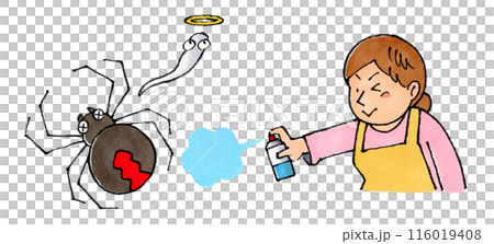 家庭主婦使用殺蟲劑消滅紅背蜘蛛 家庭主婦使用殺蟲劑消滅紅背蜘蛛 116019408