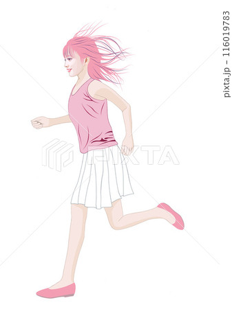 髪を風になびかせ走る若い女性イラスト 髪を風になびかせ走る若い女性イラスト 116019783