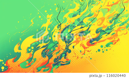 ハーフトーンドットパターンの炎の緑の火の背景 116020440