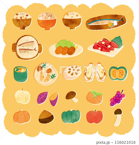秋の味覚の水彩イラスト　背景あり 116021018