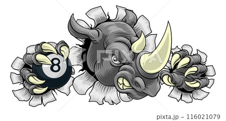 Rhino Rhinoceros Pool Cartoon Sports Mascot Rhino Rhinoceros Pool Cartoon Sports Mascot 116021079