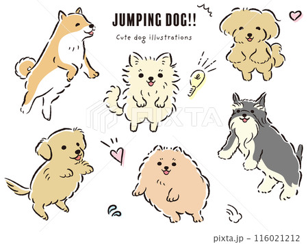 ジャンプする犬たちのイラストセット 116021212