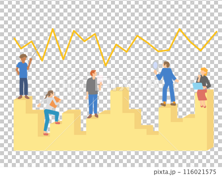 跨國商人分析折線圖興衰的插圖（象形圖樣式） 116021575