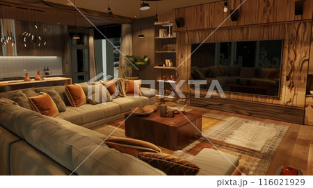 Modern Comfort: Contemporary Living Room. Generative AI	 116021929