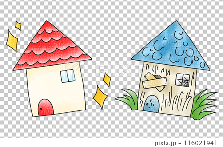 Relaxed and simple, beautiful house and rundown house, analog style 116021941
