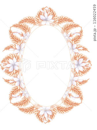 Hand drawn watercolor vintage golden and silver jewelry wreath frame border isolated on white background. Can be used for cards, label and other printed products. Hand drawn watercolor vintage golden and silver jewelry wreath frame border isolated on white background. Can be used for cards, label and other printed products. 116022459