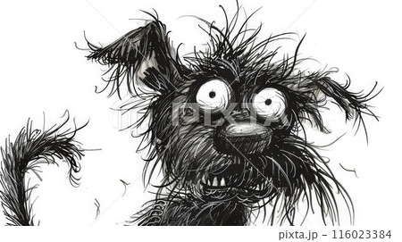 Whimsical Canine Chaos: Frazzled Ink Cartoon Dog. Generative AI	 116023384