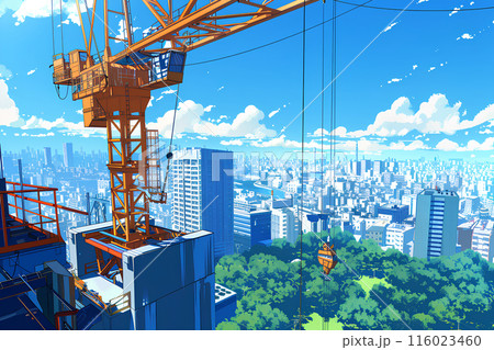 高層ビルとクレーンの建設現場-1 116023460
