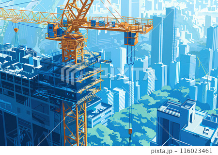 高層ビルとクレーンの建設現場-1 高層ビルとクレーンの建設現場-1 116023461