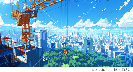 高層ビルとクレーンの建設現場-4 116023527