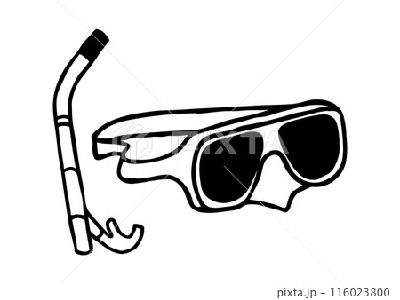 Doodle snorkel and diving mask, simple style maritime icon 116023800