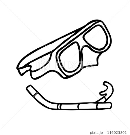 Doodle snorkel and diving mask, simple style maritime icon 116023801