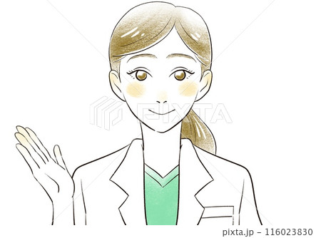 笑顔で案内をする女性医師 笑顔で案内をする女性医師 116023830