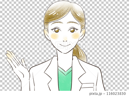 笑顔で案内をする女性医師 笑顔で案内をする女性医師 116023830