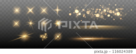 Set of Shine glowing stars. Vector Golden Sparks isolated. Set of Shine glowing stars. Vector Golden Sparks isolated. 116024389