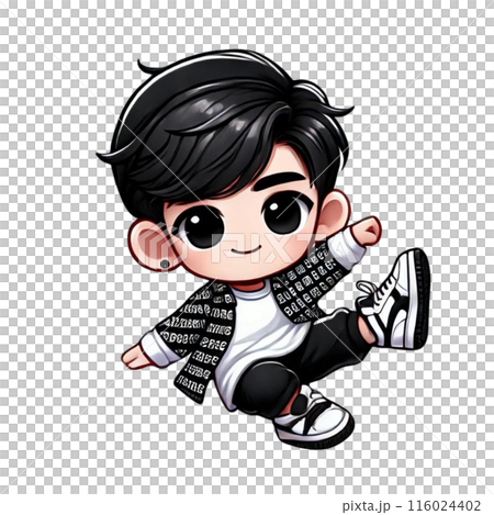 ブレイクダンスをしているモノクロの男の子のイラスト 116024402