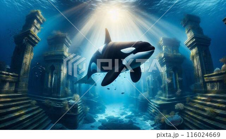 海底神殿を泳ぐシャチ ver.1 116024669