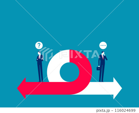 Business person thinking about choosing left or right. . Looking for solutions vector concept 116024699