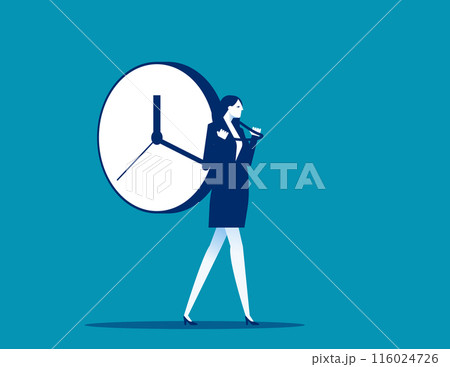 Businessman carrying clock and going forward. Time management vector concept Businessman carrying clock and going forward. Time management vector concept 116024726