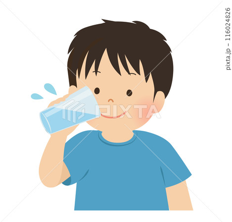 水分補給をする男の子のベクターイラスト_コップ 116024826