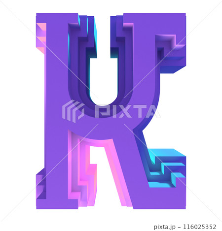 3D rendered illustration. Terraced decorative letter. Custom art font. 116025352