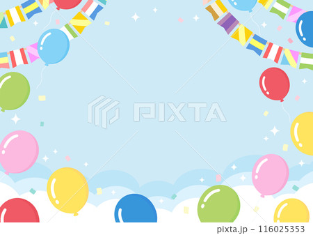 風船と紙吹雪と青空の背景素材、運動会やイベント、誕生日やお祝に最適な明るい背景素材01 風船と紙吹雪と青空の背景素材、運動会やイベント、誕生日やお祝に最適な明るい背景素材01 116025353