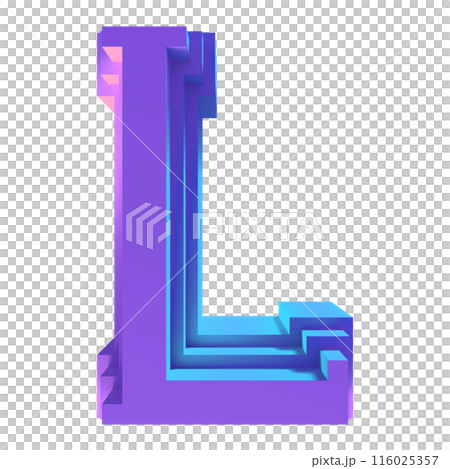 3D rendered illustration. Terraced decorative letter. Custom art font. 116025357