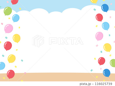 風船と紙吹雪と青空の背景素材、運動会やイベント、誕生日やお祝に最適な明るい背景素材04 風船と紙吹雪と青空の背景素材、運動会やイベント、誕生日やお祝に最適な明るい背景素材04 116025739
