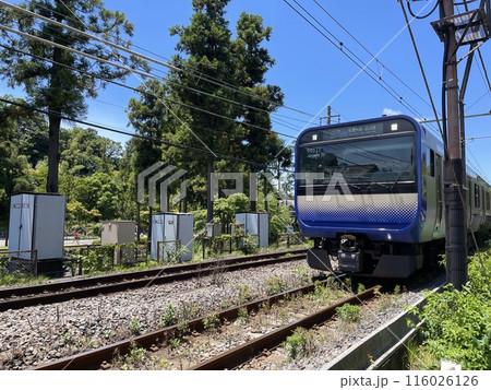 北鎌倉駅の踏切　電車通過待ち 116026126