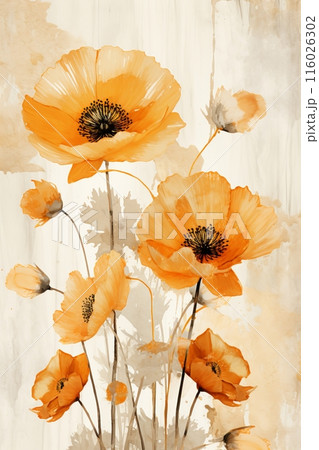 Modern botanical abstract. contemporary depiction of flowers and botanical elements. Vertical 116026302