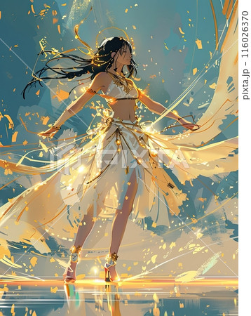 happy female priestess in white and gold costume dancing on the olympic stage, cartoon anime manga illustration mobile smartphone wallpaper lockscreen background happy female priestess in white and gold costume dancing on the olympic stage, cartoon anime manga illustration mobile smartphone wallpaper lockscreen background 116026370
