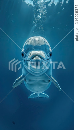 A Beluga smiling at the camera, blue background, swimming in the deep sea mobile smartphone wallpaper lockscreen background 116026372