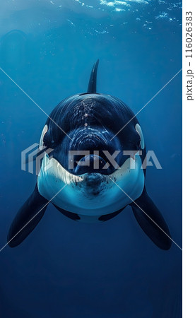 Orca Killer whale blue background, swimming in the deep sea mobile smartphone wallpaper lockscreen background 116026383