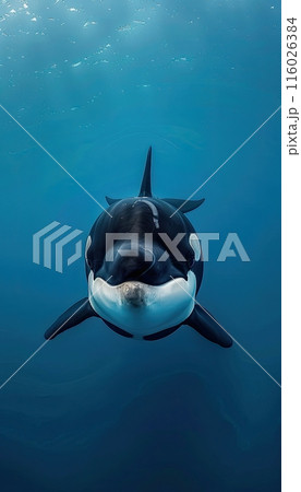 Orca Killer whale blue background, swimming in the deep sea mobile smartphone wallpaper lockscreen background 116026384