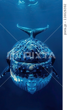 Humpback whale smiling at the camera, blue background, swimming in the deep sea mobile smartphone wallpaper lockscreen background 116026392