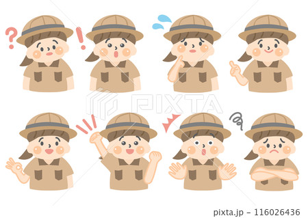 探検服を着た女の子のポーズイラストセット 116026436