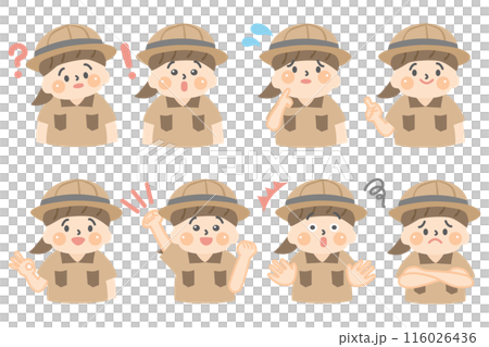 探検服を着た女の子のポーズイラストセット 116026436