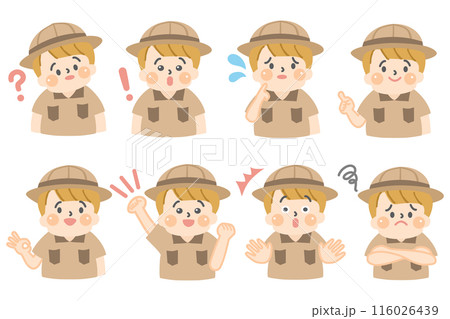 探検服を着た男の子のポーズイラストセット 探検服を着た男の子のポーズイラストセット 116026439