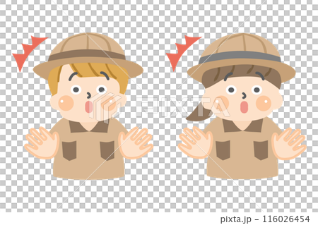 Children in explorer clothes with surprised expressions Children in explorer clothes with surprised expressions 116026454