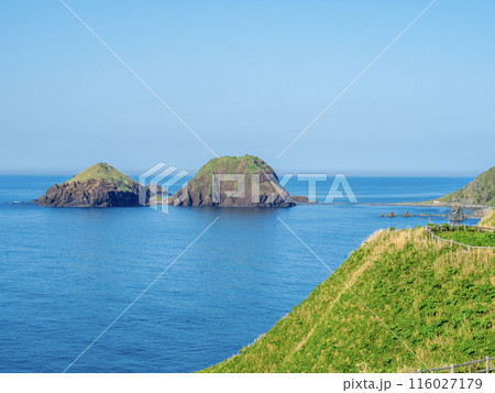 大野亀から見る二ツ亀（新潟県佐渡市） 116027179